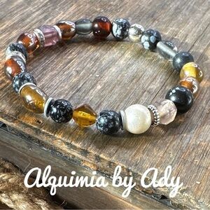 Snowflake obsidian beaded handmade bracelet